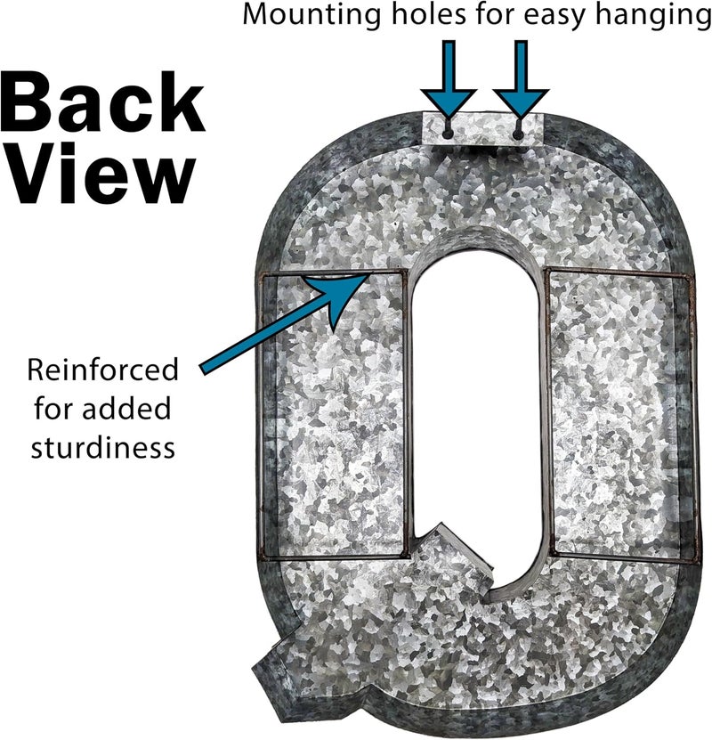 Science Purchase 20" Metal Letter Q Wall Decor, Silver with Rusted Edges, Galvanized Wall Mountable Decoration for Country, Mid-Century, or Farmhouse Themed Room or Event - Image 3